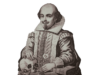Romeo e Giulietta che negarono le stelle Illustrazione di William Shakespeare con una mano appoggiata su un teschio e un libro accanto.